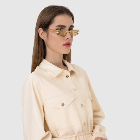 Balmain Women Sunglasses Titanium Gold Brown Geometric FIXE BPS-123D-54 - Picture 4 of 12